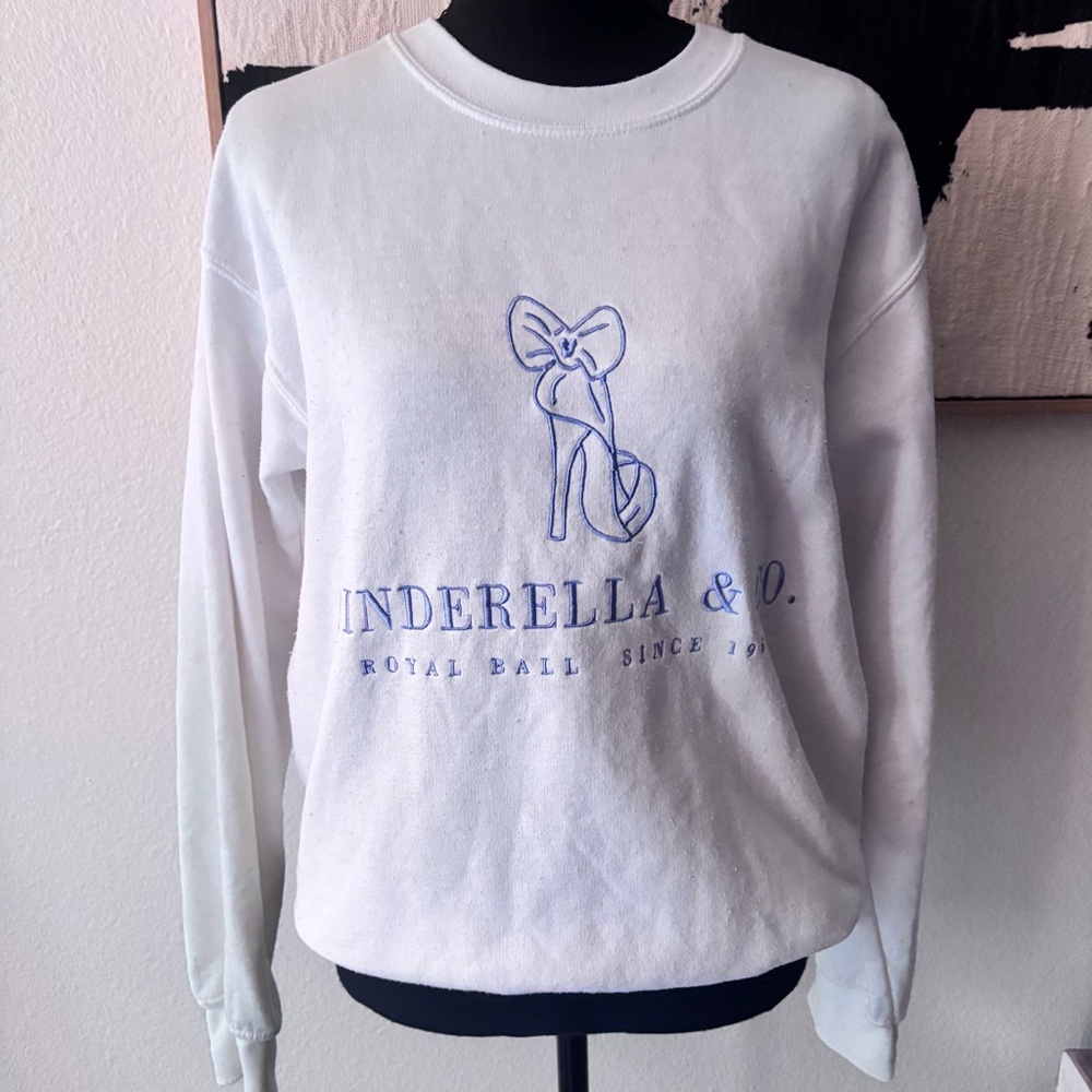 Cinderella White and Blue Graphic Sweater